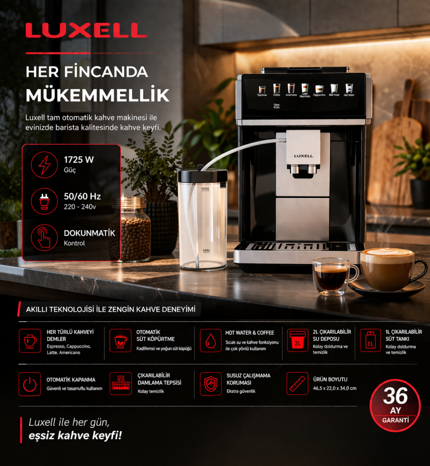 LXCM-01 LUXELL OTOMATİK PROFESYONEL KAHVE MAKİNESİ