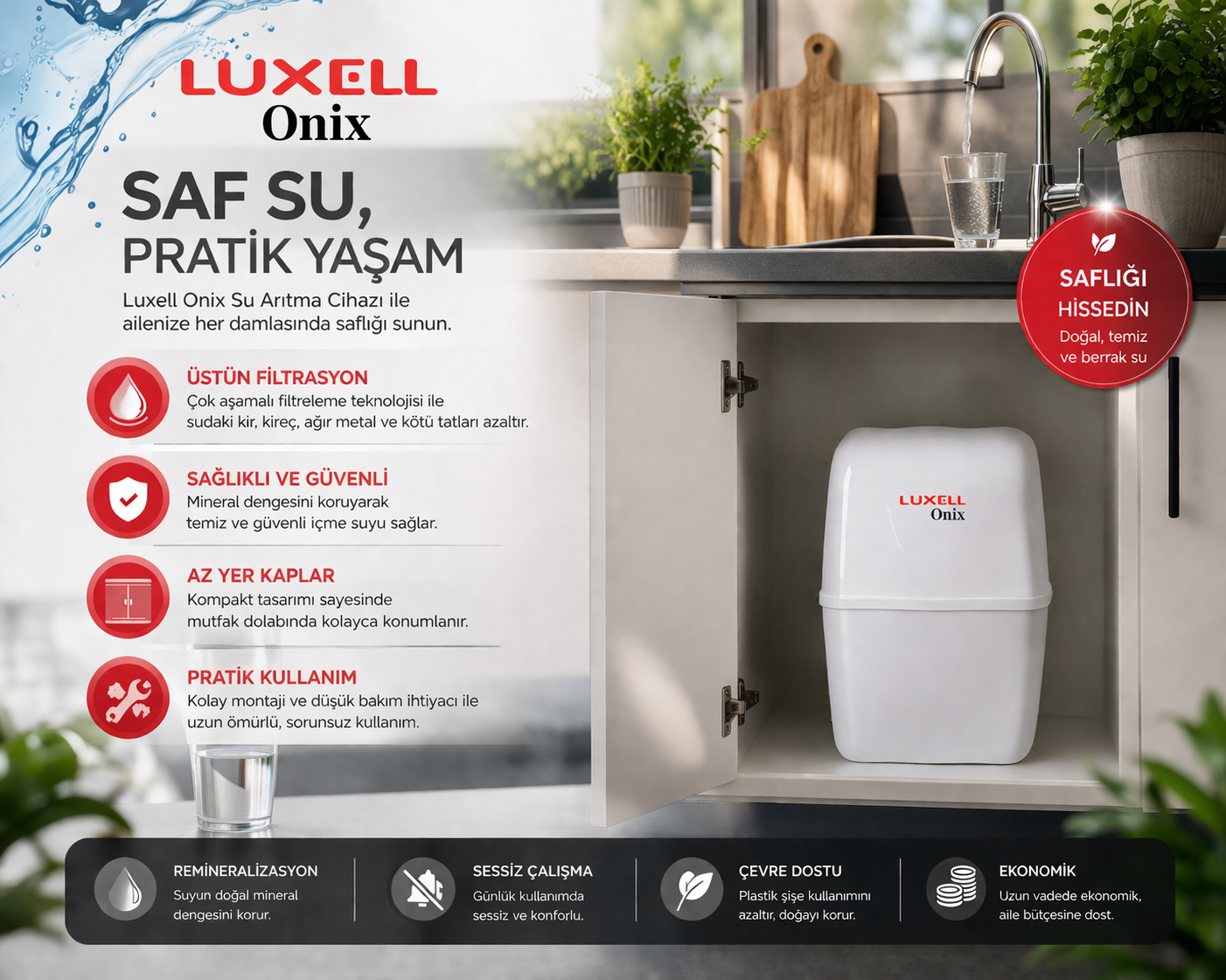 Luxell LXS-PO Onix RO Kompakt Pompasız Su Arıtma Cihazı