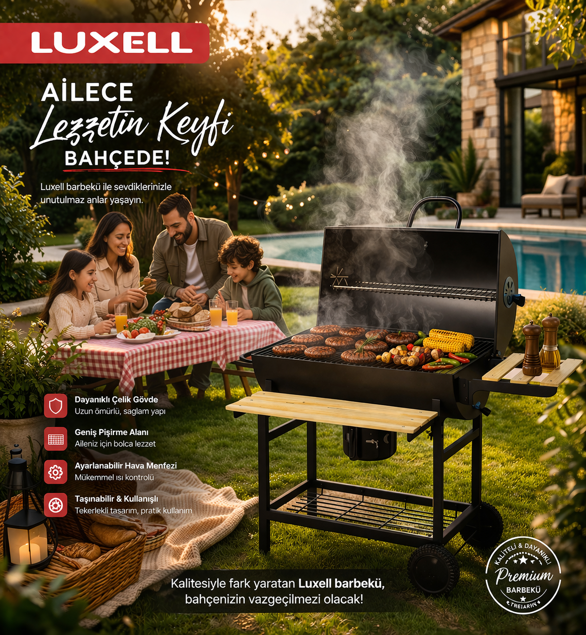 Luxell KB-737D(MK+TH+KÜL) KÖMÜRLÜ BARBEKÜ MANGAL